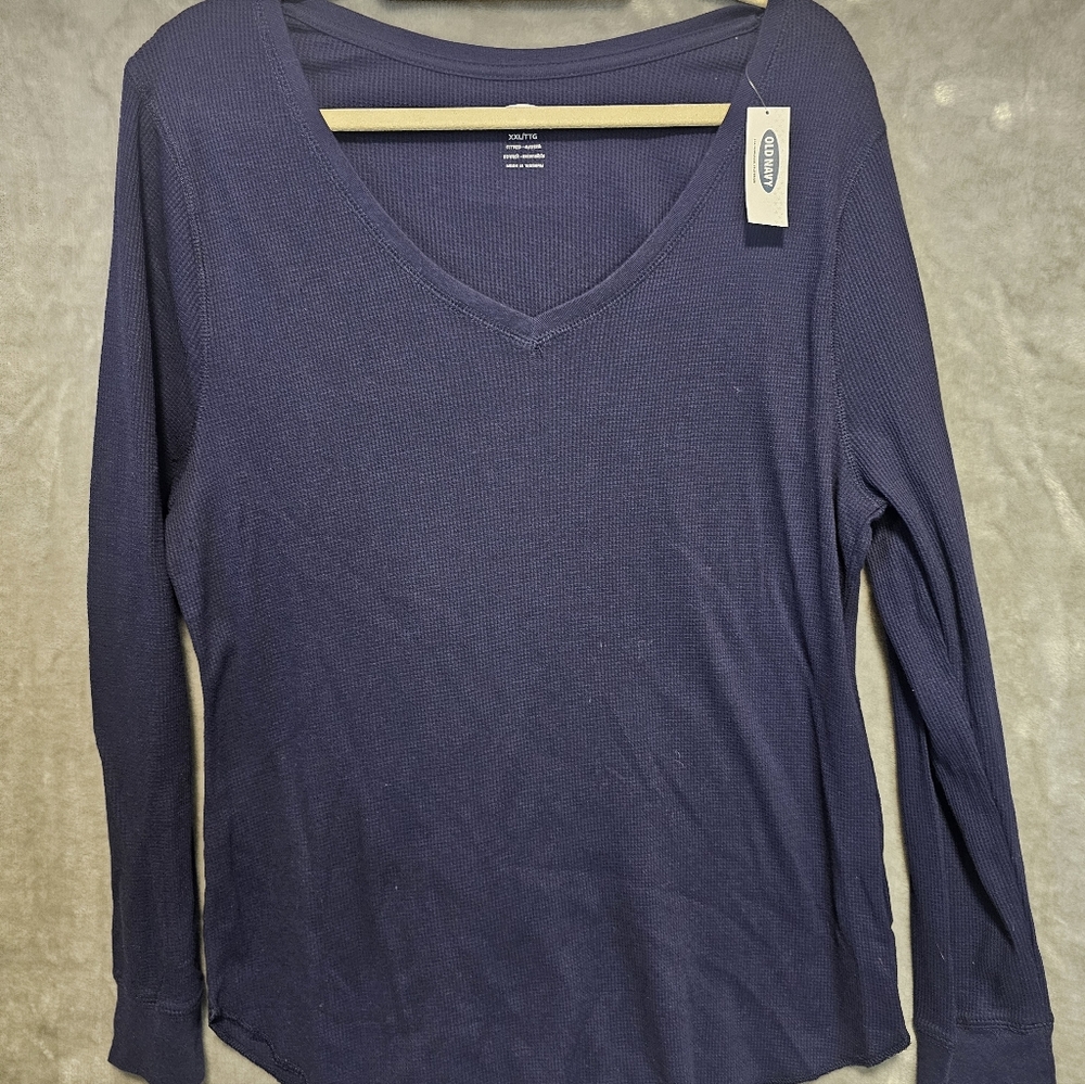 NWT Old Navy V Neck Lomg Sleeve Navy Blue Thermal Top XXL